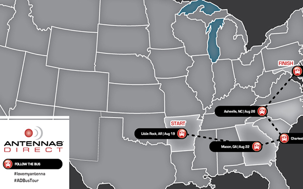 Results image of US map with bus tour route