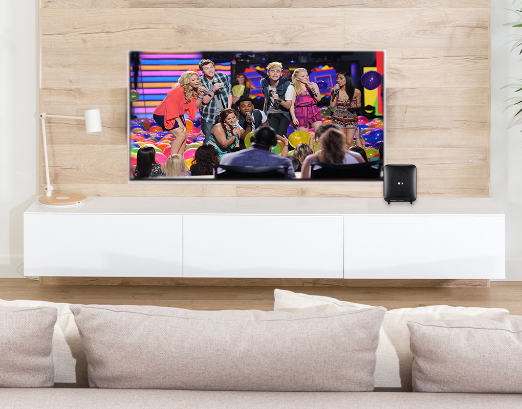 Results image of mounted TV in living room with Micron antenna