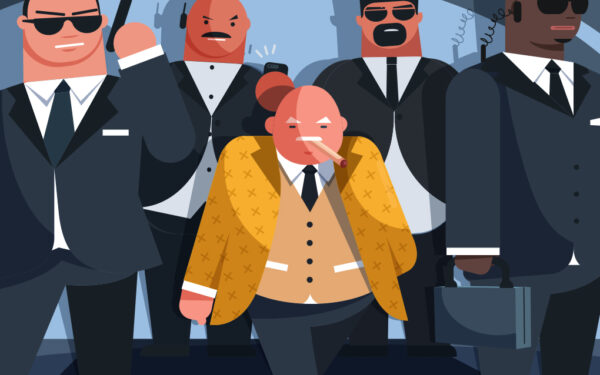 Results image of small man with bodyguards cartoon