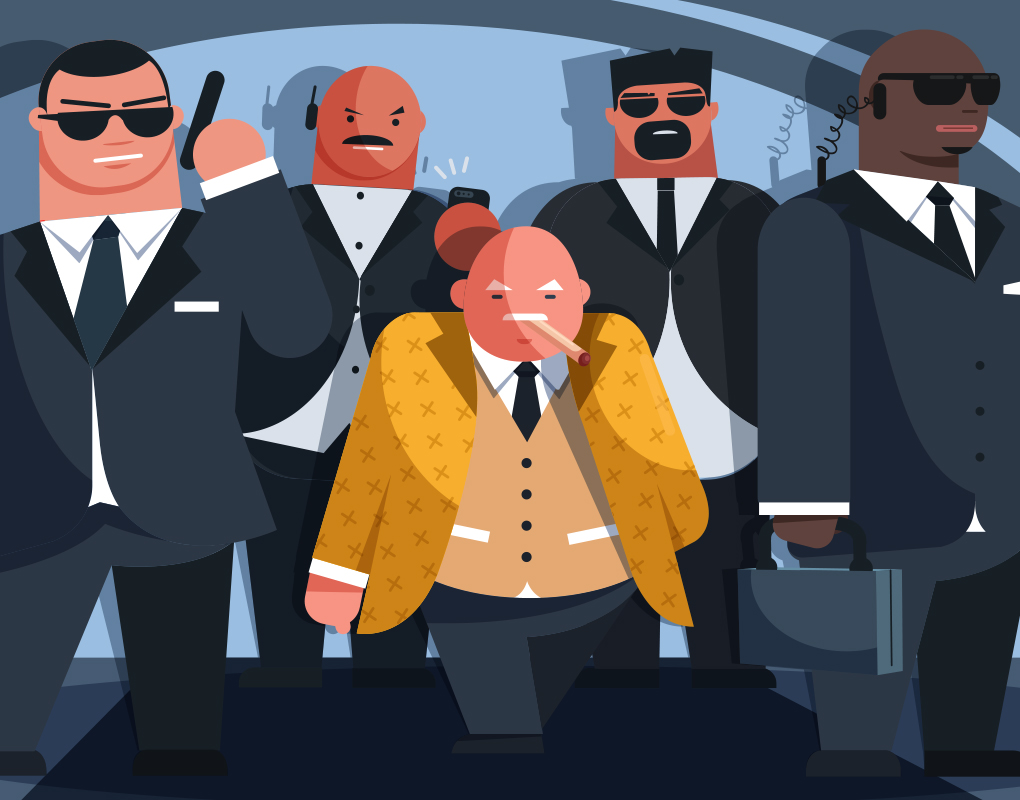 Results image of small man with bodyguards cartoon