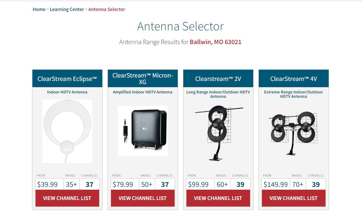 Results image of Antennas Direct antenna selector screenshot