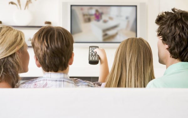 Results image of back of heads with TV in background