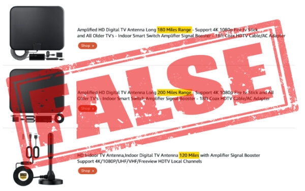 false antenna range claims on an internet result page