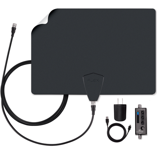ClearStream FLEX Amplified TV Antenna, one corner flipped to show reversible white and black sides