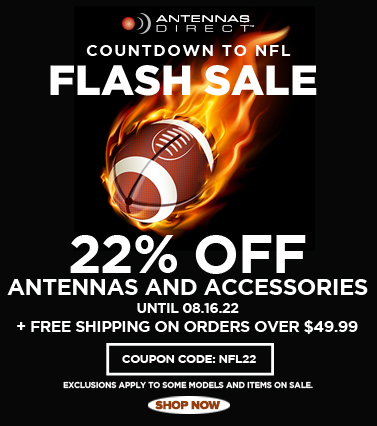 Countdown to NFL Flash Sale! Enjoy 22% off antennas & accessories. Use code NFL22 until 8/16 to save!