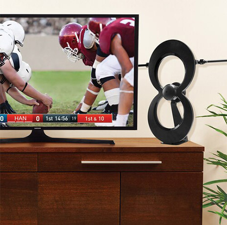 The ClearStream MAX-V TV Antenna Shown with Indoor Stand for Livingroom